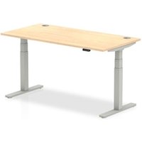 Air 1600x800mm Height Adjustable Desk Maple Top Cable Ports Silver Leg