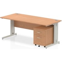 Impulse 1800 x 800mm Straight Office Desk Oak Top Silver Cable Managed