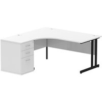 Impulse 1600 LH Crescent Desk White Black Cantilever 600 Desk High Ped