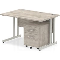 Impulse 1200x800mm Desk Grey Oak WhiteCantilever Leg and Mobile Ped