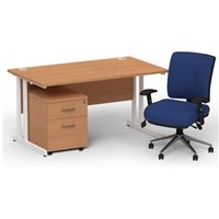 Impulse 1400mm Straight Office Desk Oak Top White Cantilever Leg with