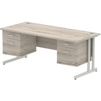 Impulse 1800x800 Desk Grey Oak Cantilever Leg + 2x Fixed Pedestal