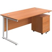 1800x800 Rectangular Desk Beech + Mobile 3 Drawer Ped
