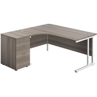 1600x1200 Left Hand Radial Desk Grey Oak + Desk High Ped