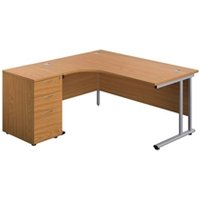 1600x1200 Left Hand Radial Desk Nova Oak + Desk High Ped