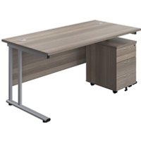 1800x800 Rectangular Desk Oak Silver + Mobile 3 Drawer Ped