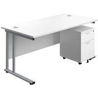 1800x800 Rectangular Desk Silver + Mobile 2 Drawer Ped