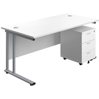 1800x800 Rectangular Desk Silver + Mobile 3 Drawer Ped
