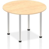 Impulse 1000mm Round Table Maple Top Brushed Aluminium Post Leg
