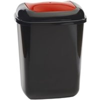 Push Spring Lid Bin c/w Sticker; 28L; Dark Grey Body; Red Lid; Plastic