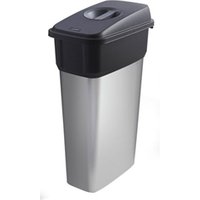 Slim Bin; Handle Top 70L Silver Body Black/Grey Lid Metal Look Plastic