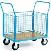 4 Mesh Sides Platform Truck; 1300 x 700 x 1050; Castors; Blue/Veneer