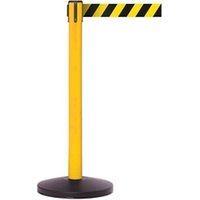 Obex Safety Belt Barrier; 3400 mm; Yellow Post; Black/Yellow Chevron