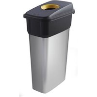 Slim Bin; Hole Lid 70L Silver Body Black/Yellow Lid Metal Look Plastic