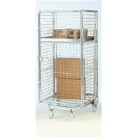 A' Type Nestable Roll Container; Mesh Sides with Shelf; 500kg; Silver