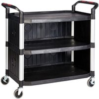 Proplaz Large 3 Shelf Trolley w Plastic Sides; Castors; Black/Silver