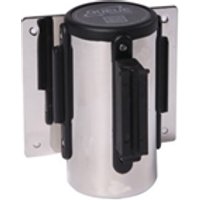 Obex Wall Mounted Belt Barrier; 2300 mm; Chrome + Red/White Chevron