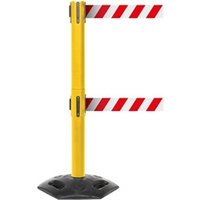 Obex Weatherproof Twin Belt Barrier 4900mm Yellow+Red/White Chevron