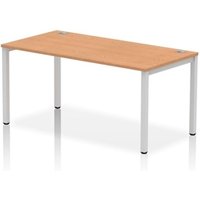 Impulse Bench Single Row 1600 Silver Frame Office Bench Desk Oak