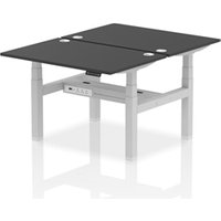 Air Back - to - Back 1200 x 800mm Height Adjustable 2 Person Bench Office Desk Black Top - Cable Ports Silver Frame