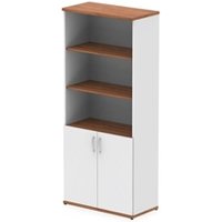 Impulse 2000mm Open Shelves Cupboard Walnut and White with White Doors