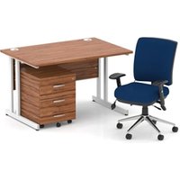 Impulse 1200 Desk Walnut/White Cantilever 3 Dr Mobile Ped Blue Chair
