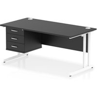 Impulse 1600x800 Desk Black/White Cantilever Leg 1x3 Drawer Fixed Ped
