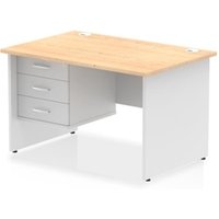 Impulse 1200x800 Desk Maple/White Panel End Leg 1x3 Drawer Fixed Ped