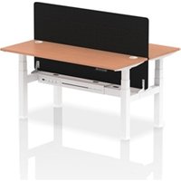 Air Back - to - Back 1600 x 600mm Height Adjustable 2 Person Bench Office Desk Beech Top - Cable Ports White Frame - Black Straight Screen