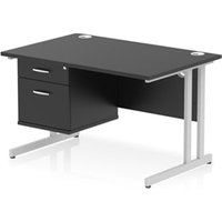 Impulse 1200x800 Desk Black/Silver Cantilever Leg 1x2 Drawer Fixed Ped