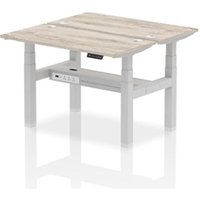 Air Back - to - Back 1200 x 600mm Height Adjustable 2 Person Bench Office Desk Grey Oak Top - Cable Ports Silver Frame