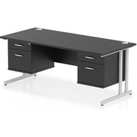 Impulse 1800x800 Desk Black/Silver Cantilever Leg 2x2 Drawer Fixed Ped