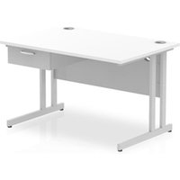 Impulse 1200x800 Desk Cantilever Leg White/Silver 1x1 Drawer Fixed Ped