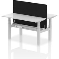 Air Back - to - Back 1400 x 600mm Height Adjustable 2 Person Bench Office Desk White Top - Cable Ports Silver Frame - Black Straight Screen