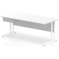 Impulse 1800x800 Desk White/White Cantilever Leg 1x1 Drawer Fixed Ped