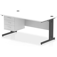 Impulse 1600x800 Desk White Top Black Cable Managed Leg 3 Dr Fixed Ped