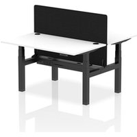 Air Back - to - Back 1400 x 800mm Height Adjustable 2 Person Bench Office Desk White Top - Cable Ports Black Frame - Black Straight Screen