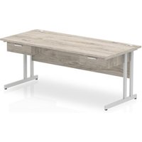 Impulse 1800x800 Desk Grey Oak/Silver Cantilever 2x1 Drawer Fixed Ped