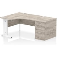 Impulse 1400 LH Crescent Desk Grey Oak/White Cable Managed 800 DH Ped