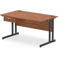 Impulse 1400x800 Desk Walnut/Black Cantilever Leg 1x1 Drawer Fixed Ped