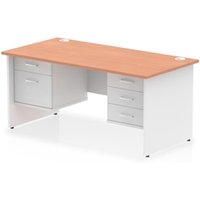 Impulse 1600x800 Desk Beech/White Panel End 2 & 3 Drawer Fixed Peds