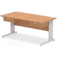 Impulse 1600 x 800mm Straight Office Desk Oak Top Silver Cable Managed