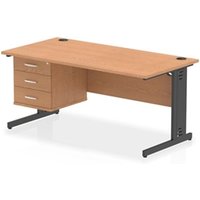 Impulse 1600x800 Desk Oak/Black Cable Managed Leg 1x3 Drawer Fixed Ped