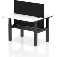 Air Back - to - Back 1200 x 600mm Height Adjustable 2 Person Bench Office Desk White Top - Cable Ports Black Frame - Black Straight Screen
