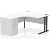 Impulse 1400 LH Crescent Desk Cantilever White/Black 600 Desk High Ped