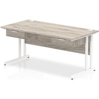 Impulse 1600x800 Desk Grey Oak/White Cantilever 2x1 Drawer Fixed Peds