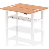 Air Back - to - Back 1400 x 600mm Height Adjustable 2 Person Bench Office Desk Oak Top - Cable Ports White Frame