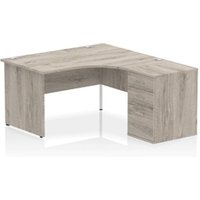 Impulse 1400 RH Crescent Desk Grey Oak Top Panel End 600 Desk High Ped