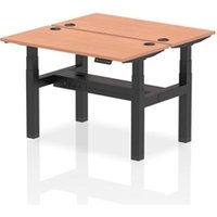 Air Back - to - Back 1200 x 600mm Height Adjustable 2 Person Bench Office Desk Beech Top - Cable Ports Black Frame