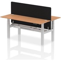 Air Back - to - Back 1800 x 600mm Height Adjustable 2 Person Bench Office Desk Oak Top - Cable Ports Silver Frame - Black Straight Screen